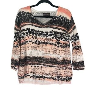 Dana buchman animal print V neck cotton blend tunic sweater
